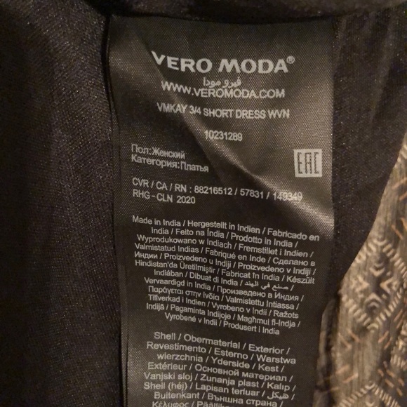 Vero Moda Black Anya VMKAY 3/4 Short Dress WVN Medium NWT - Picture 9 of 13